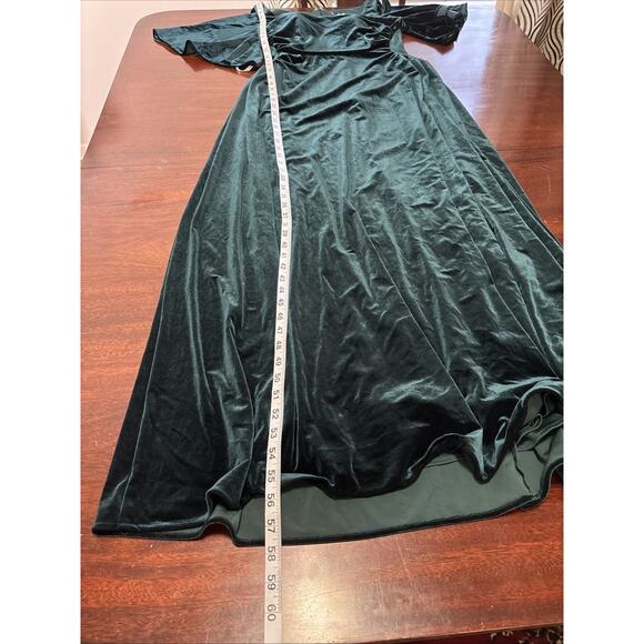 AW Bridal Green Velvet Maxi Dress Size 6 Flutter Sleeve Forest Fairy Bridesmaid - Picture 7 of 13